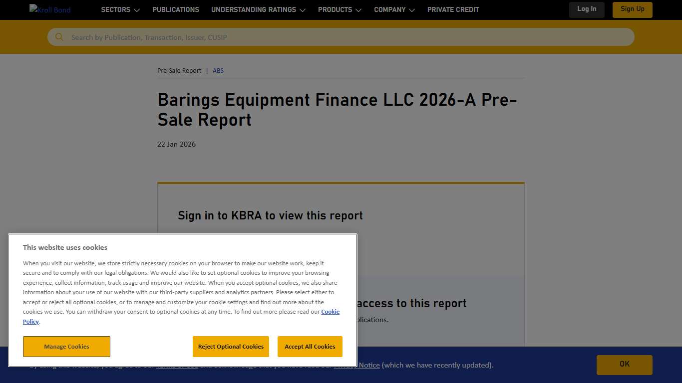 Barings Equipment Finance LLC 2026-A Pre-Sale Report