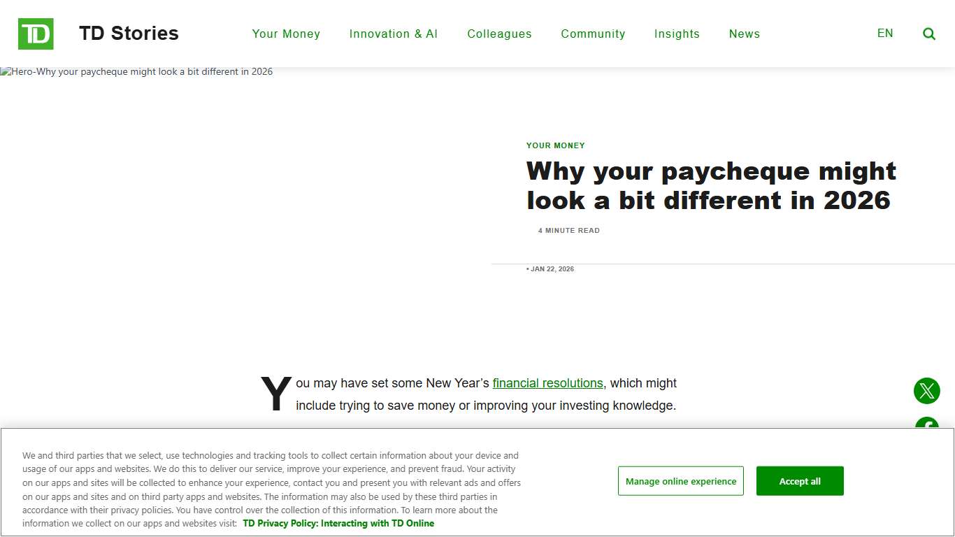 Income tax changes for 2026 TD Stories